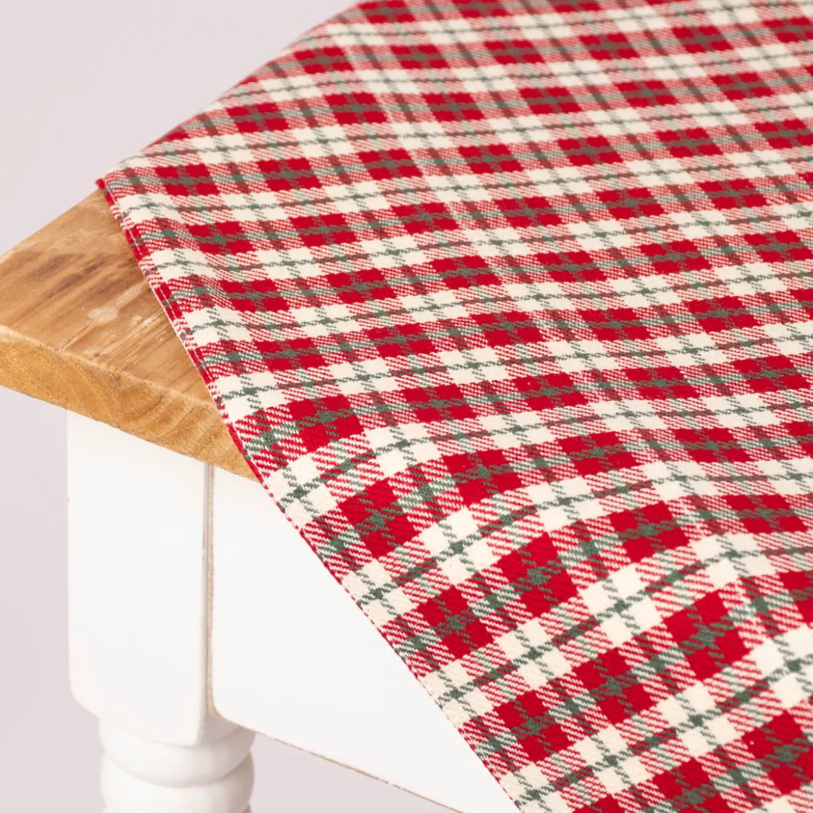 Clayre & Eef Mitteldecke Wende-Tischdecke Karo Hirsche beige rot grün 100x100cm