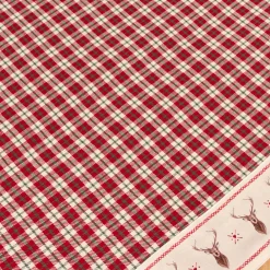 Clayre & Eef Mitteldecke Wende-Tischdecke Karo Hirsche beige rot grün 100x100cm