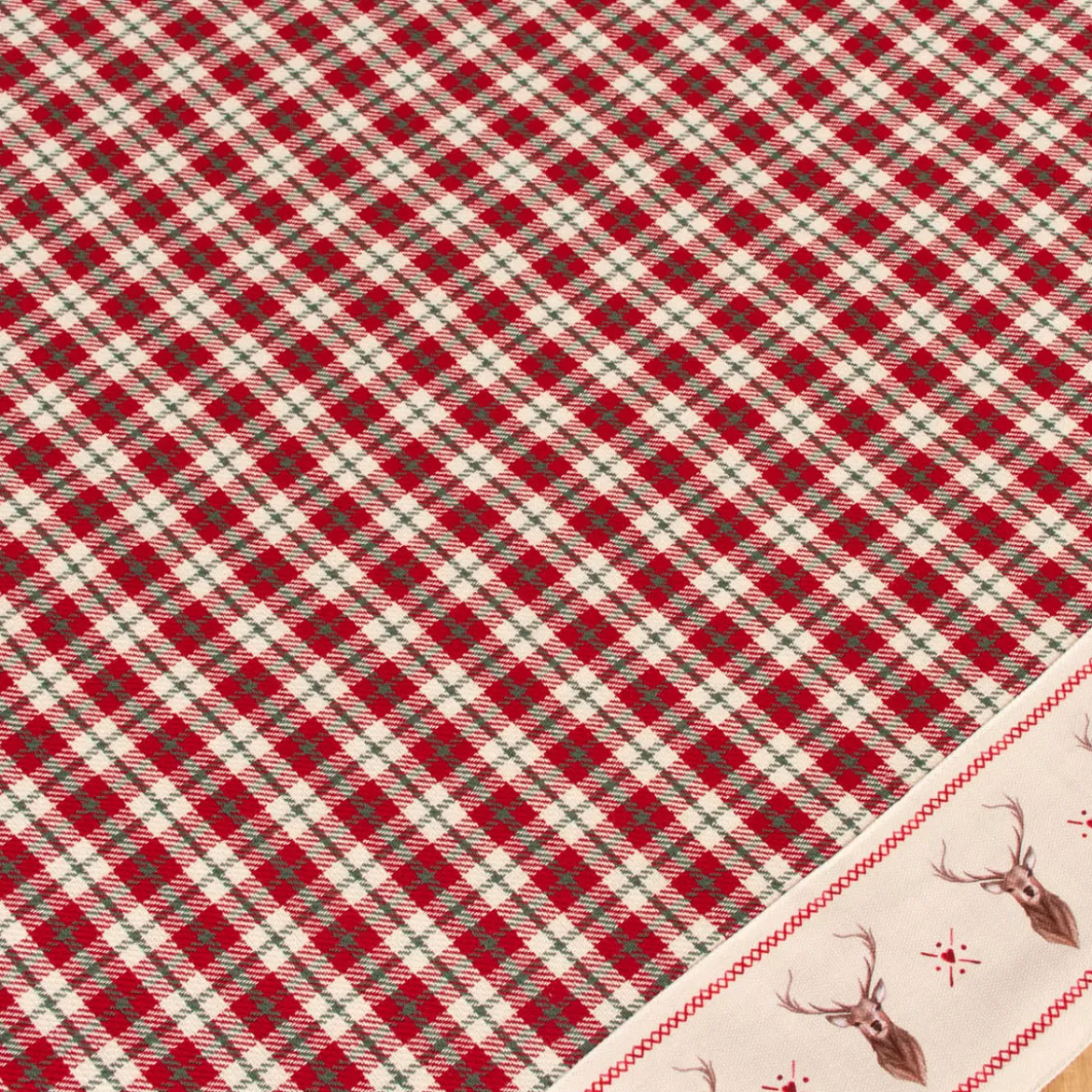 Clayre & Eef Mitteldecke Wende-Tischdecke Karo Hirsche beige rot grün 100x100cm