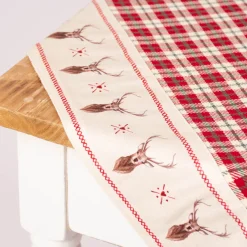 Clayre & Eef Mitteldecke Wende-Tischdecke Karo Hirsche beige rot grün 100x100cm