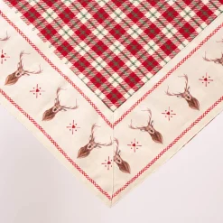 Clayre & Eef Mitteldecke Wende-Tischdecke Karo Hirsche beige rot grün 100x100cm