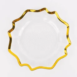 Clayre & Eef Platzteller gezackt mit goldfarbigem Rand Kunststoff transparent goldfarbig 33cm