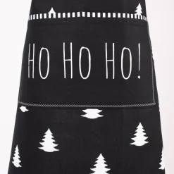 Clayre & Eef Schürze verstellbar Tannenbäume HO HO HO schwarz weiß 70x85cm