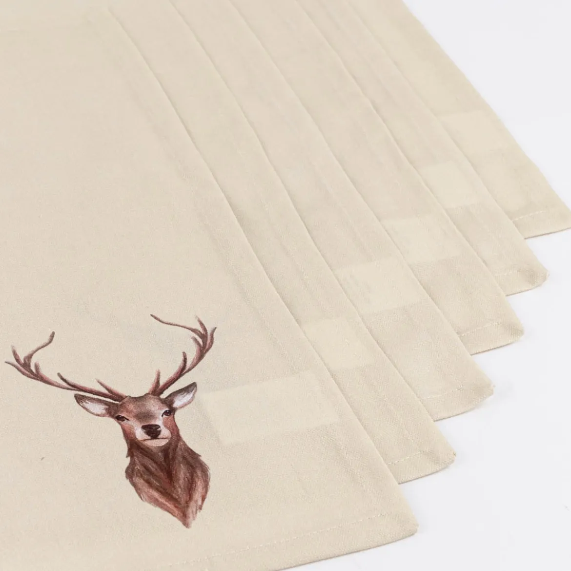 Clayre & Eef Stoffservietten Hirsch aus 100% Baumwolle 6 Stück beige braun 40x40cm