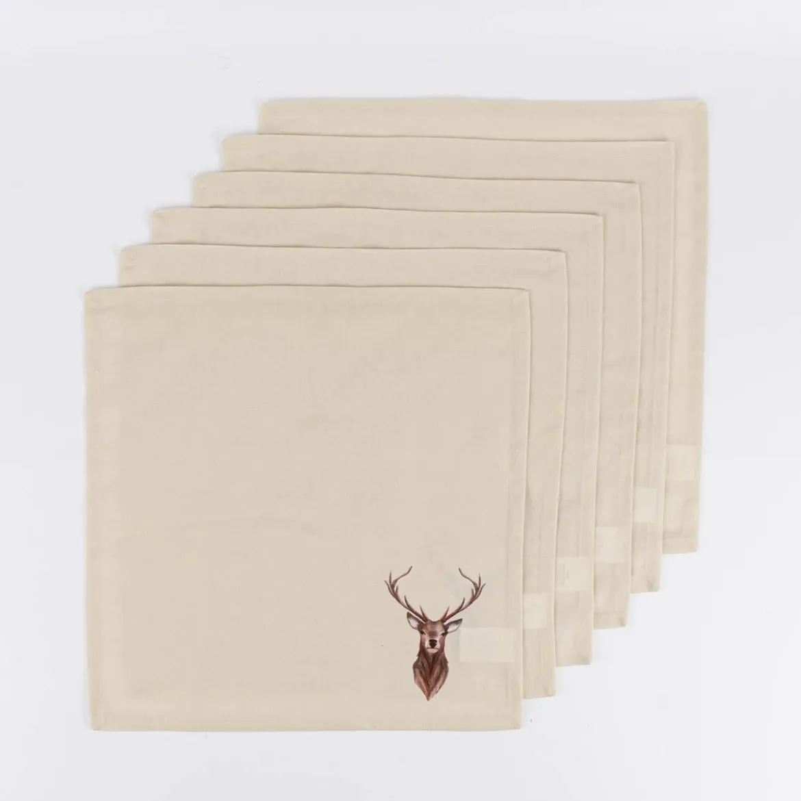 Clayre & Eef Stoffservietten Hirsch aus 100% Baumwolle 6 Stück beige braun 40x40cm