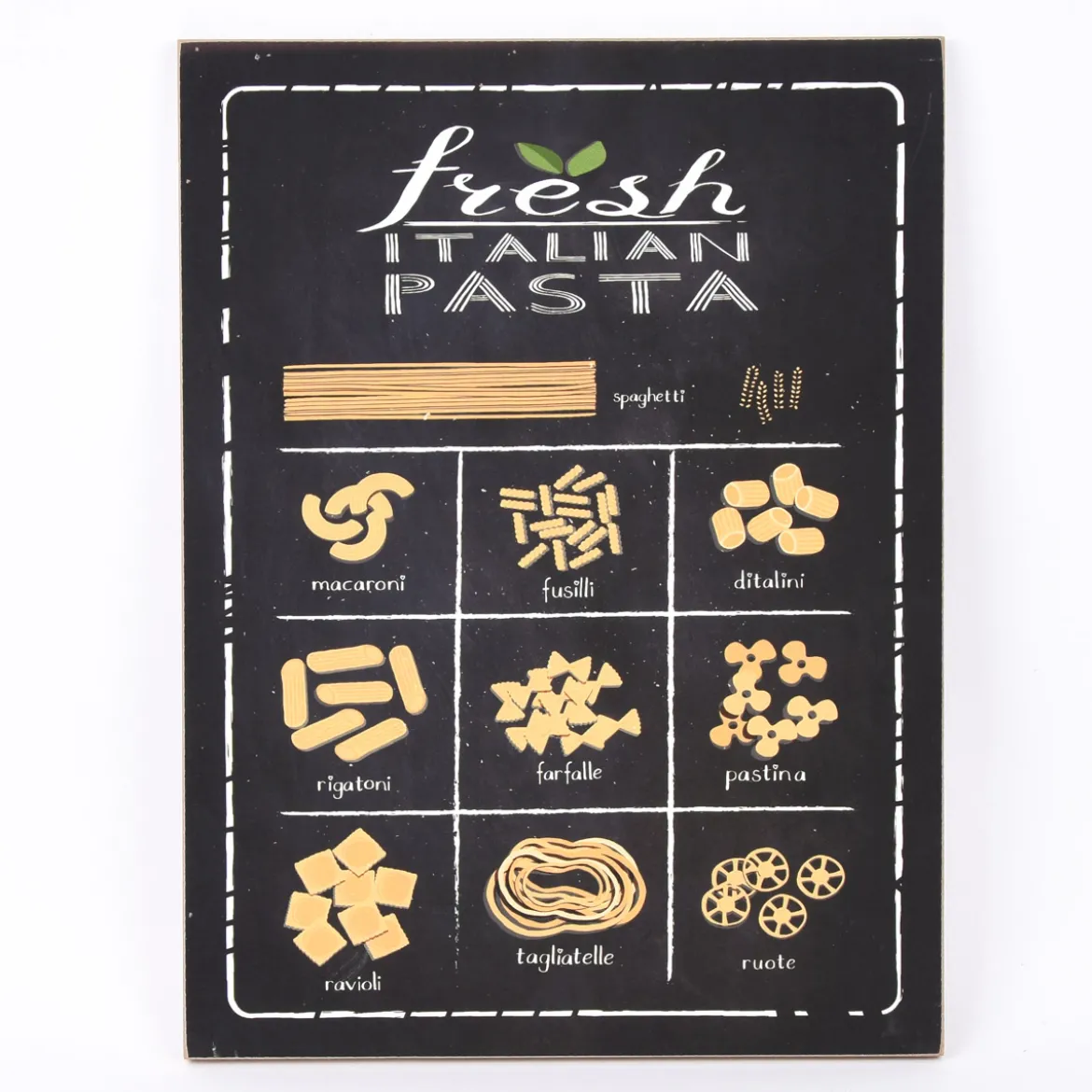 Clayre & Eef Textbild Fresh Pasta MDF schwarz weiß gelb 30x40cm