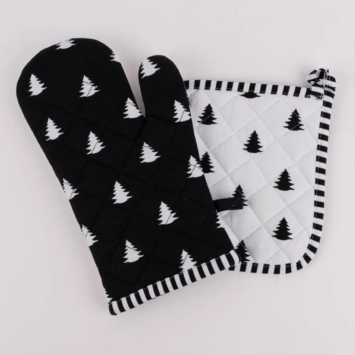 Clayre & Eef Topflappen Tannenbäume schwarz weiß 20x20cm