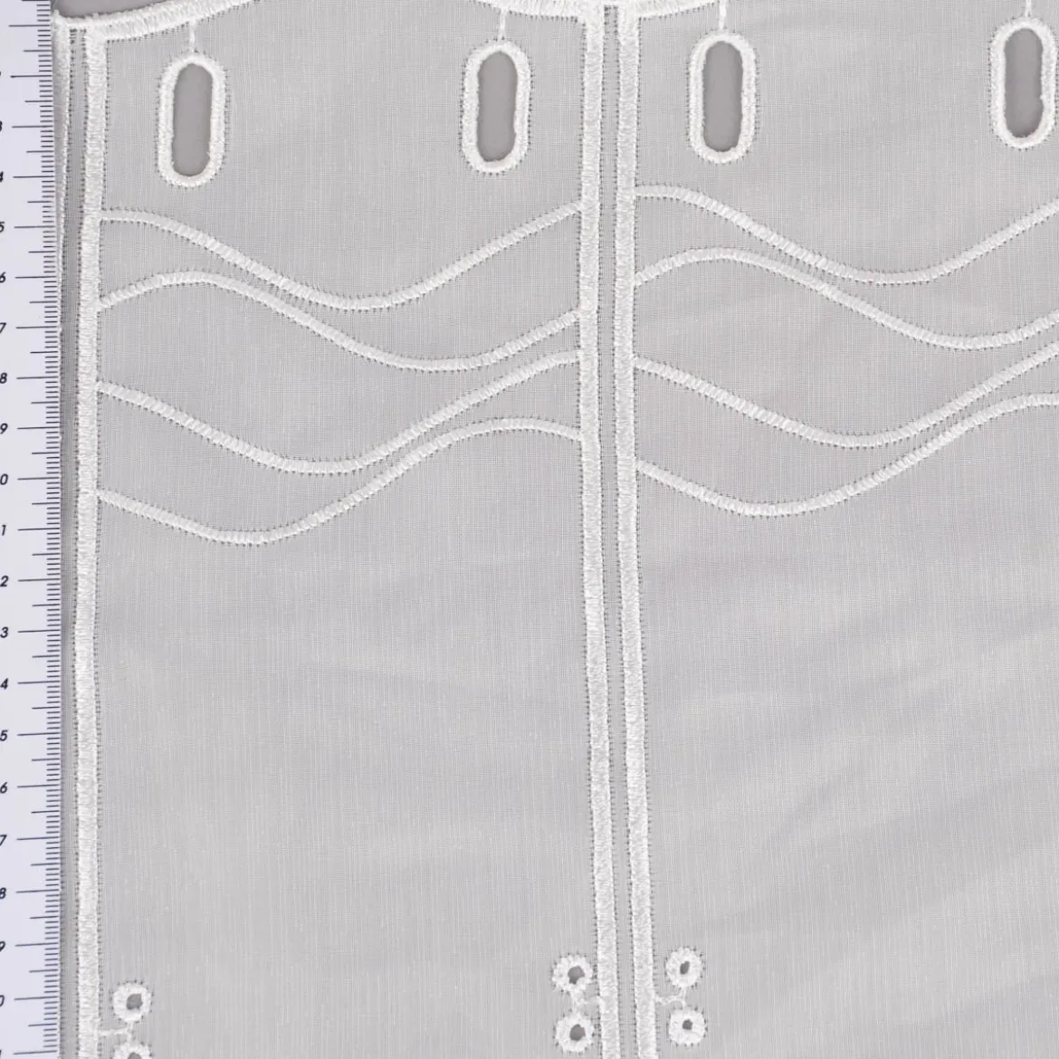 Clip-Panneaux Raffrollo Meterware Scheibenhänger Stickerei Voile nähfrei ecru 140cm hoch