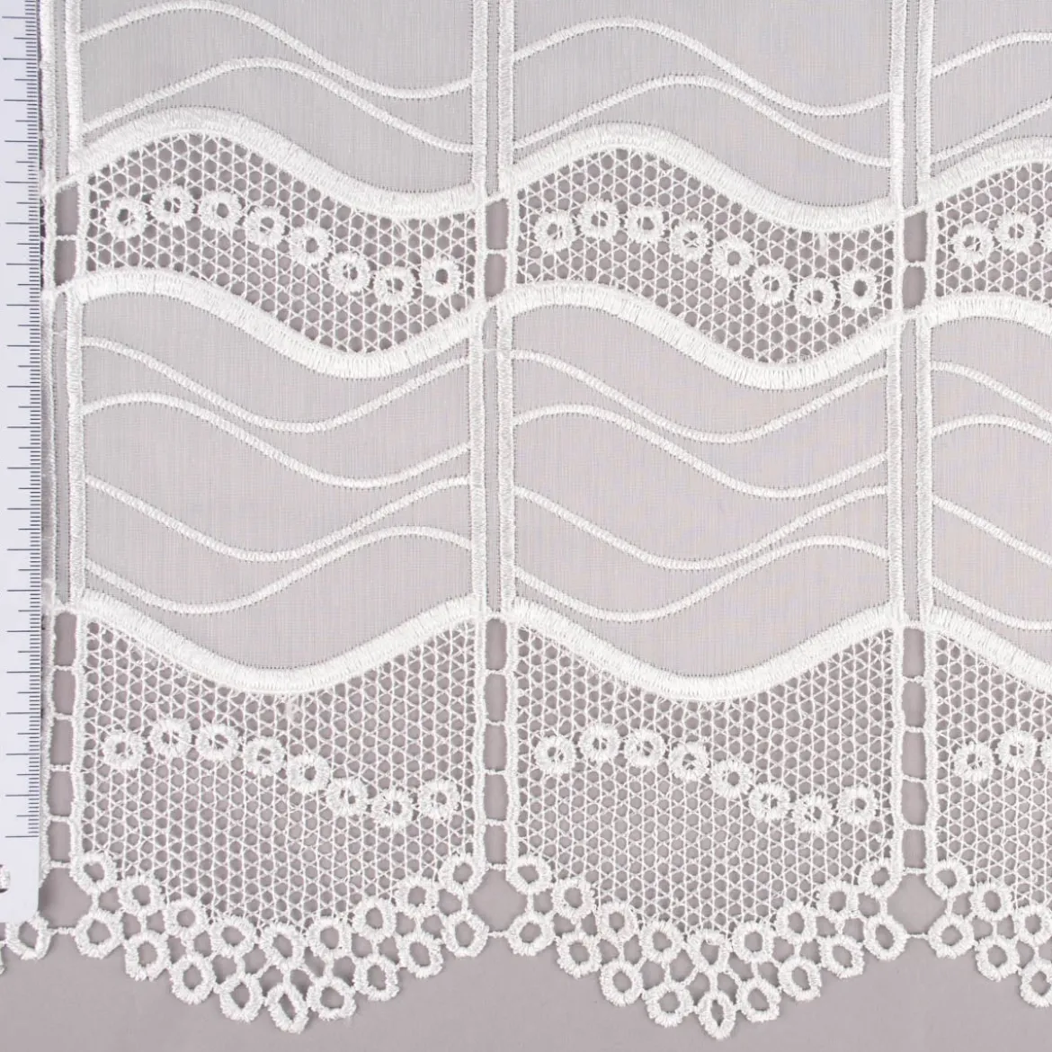 Clip-Panneaux Raffrollo Meterware Scheibenhänger Stickerei Voile nähfrei ecru 140cm hoch