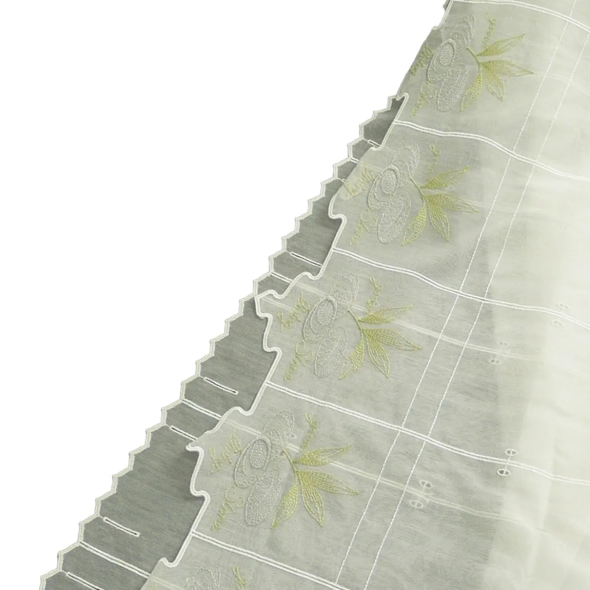 Clip Rollo Stickerei Blatt Schrift creme grün grau 170cm Höhe