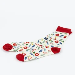 Coole Socke Weihnachten Frohes Fest Geschenke Tannenzweige Zuckerstangen beige bunt 41-45