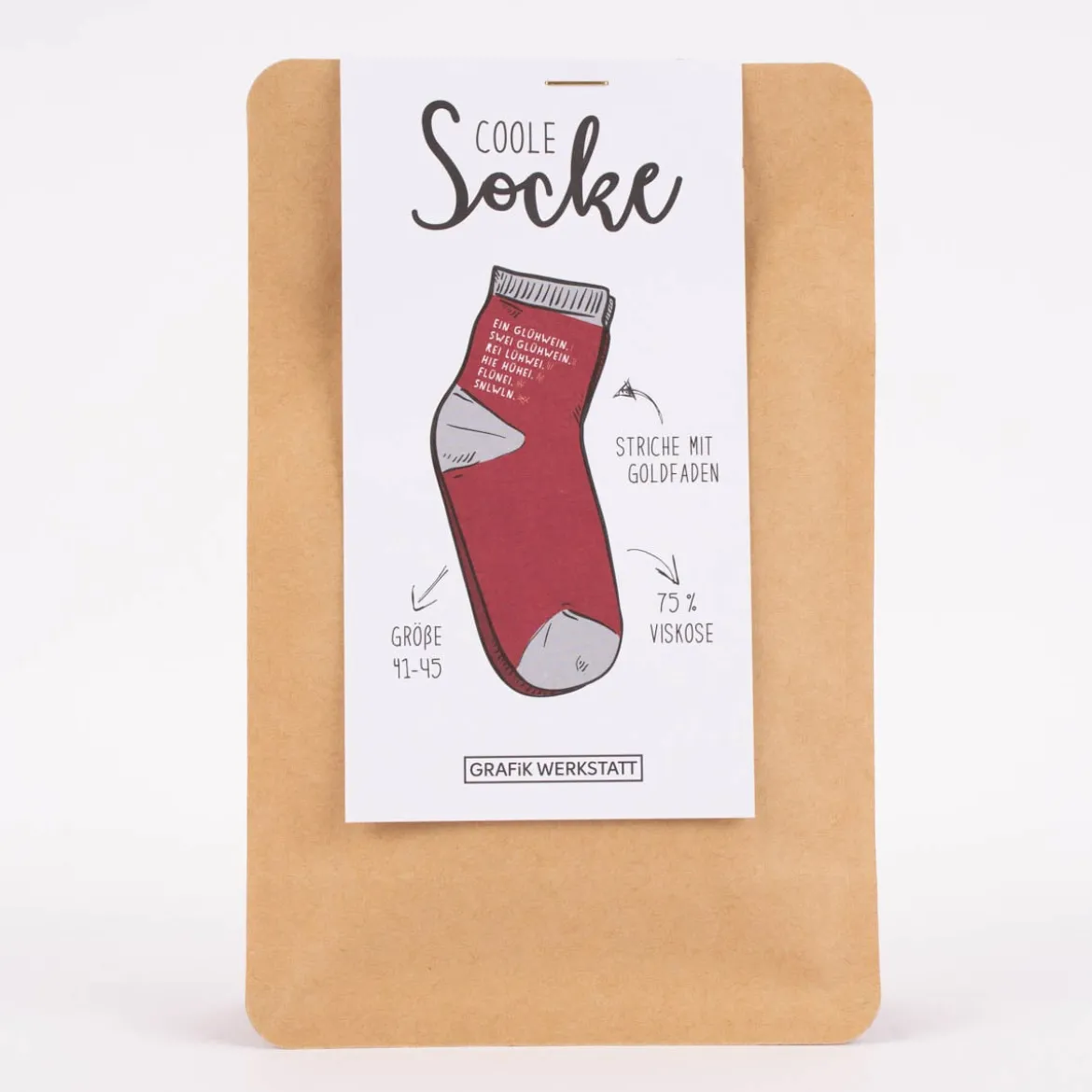 Coole Socke Weihnachten Glühwein Größe 41-45 rot grau