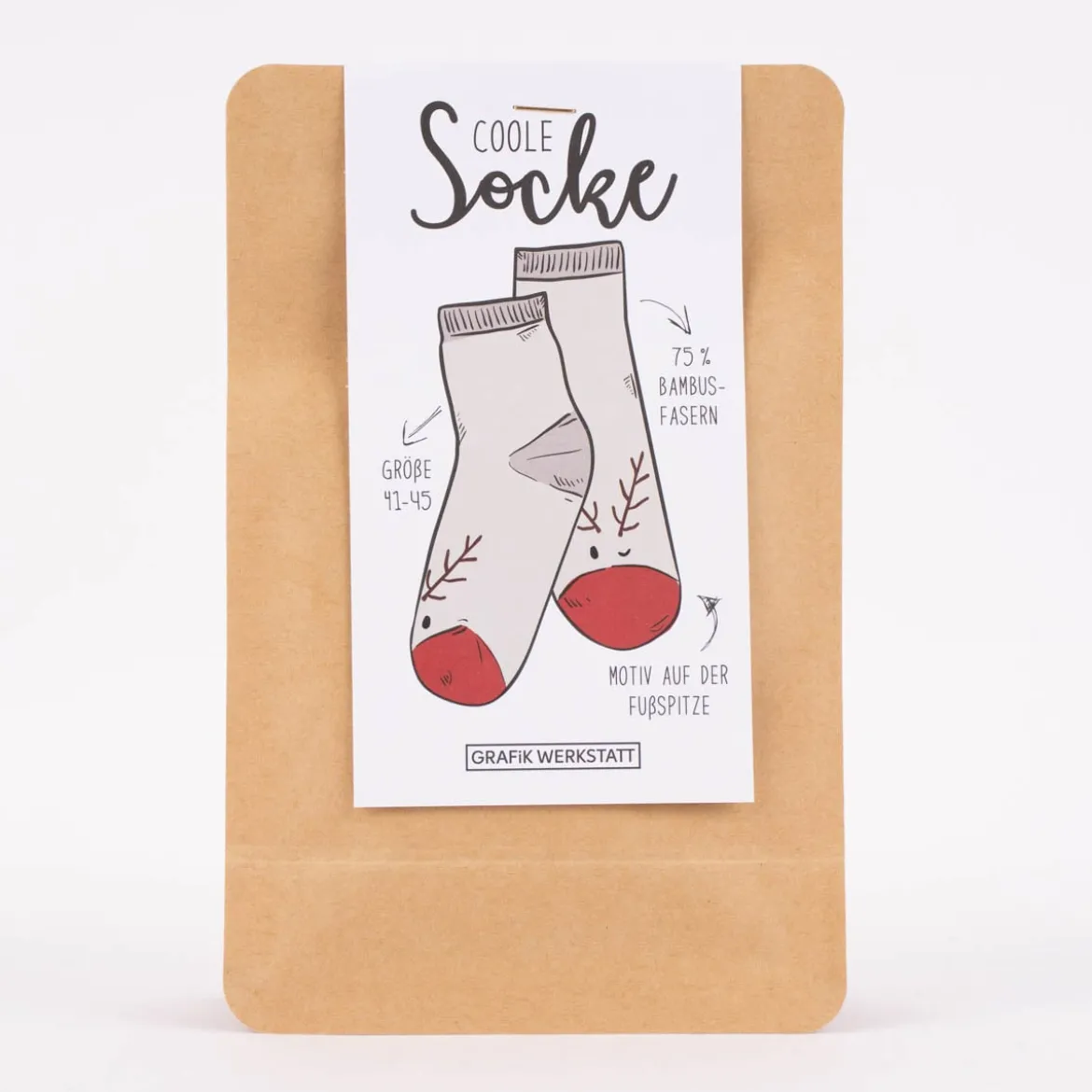 Coole Socke Weihnachten Rentier Größe 41-45 grau