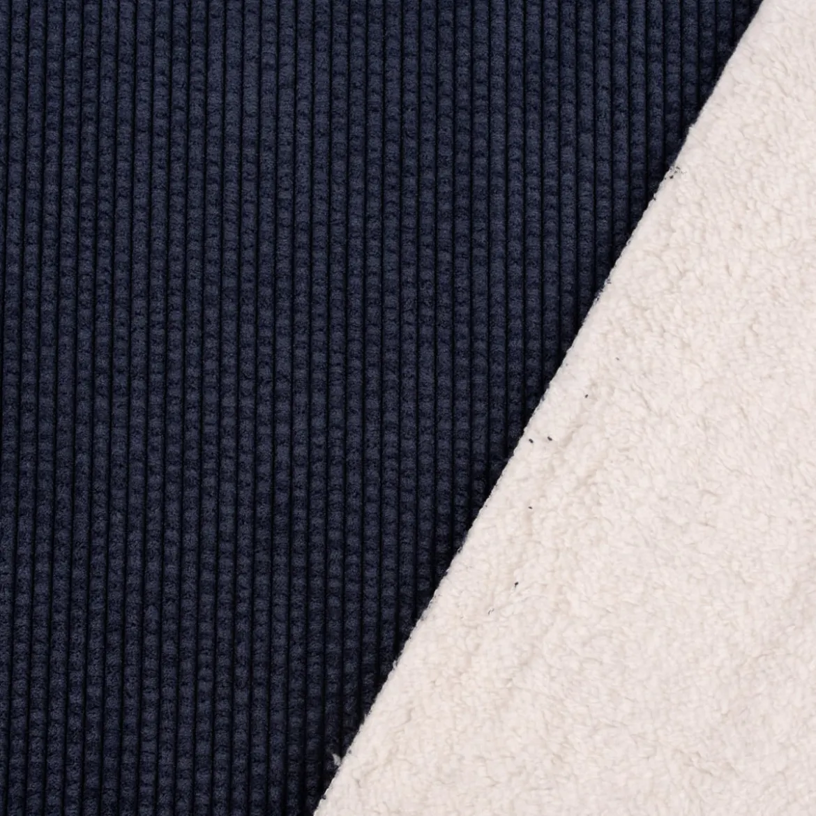 Cordstoff Bubble mit Plüsch Rückseite Doubleface Bekleidungsstoff Dekostoff navy ecru 1,45m Breite
