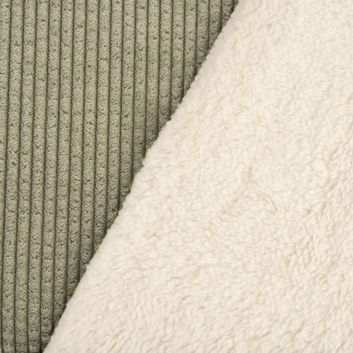 Cordstoff Bubble mit Plüsch Rückseite Doubleface Bekleidungsstoff Dekostoff grün ecru 1,45m Breite