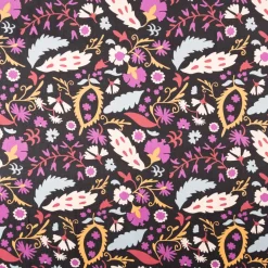 Cord Stoff Feincord Alio2 Blumen Blätter schwarz lila 1,4m Breite