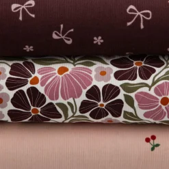 Cord Stoff Feincord 21W Baumwolle mit Kirschen rosa rot 1,45m Breite
