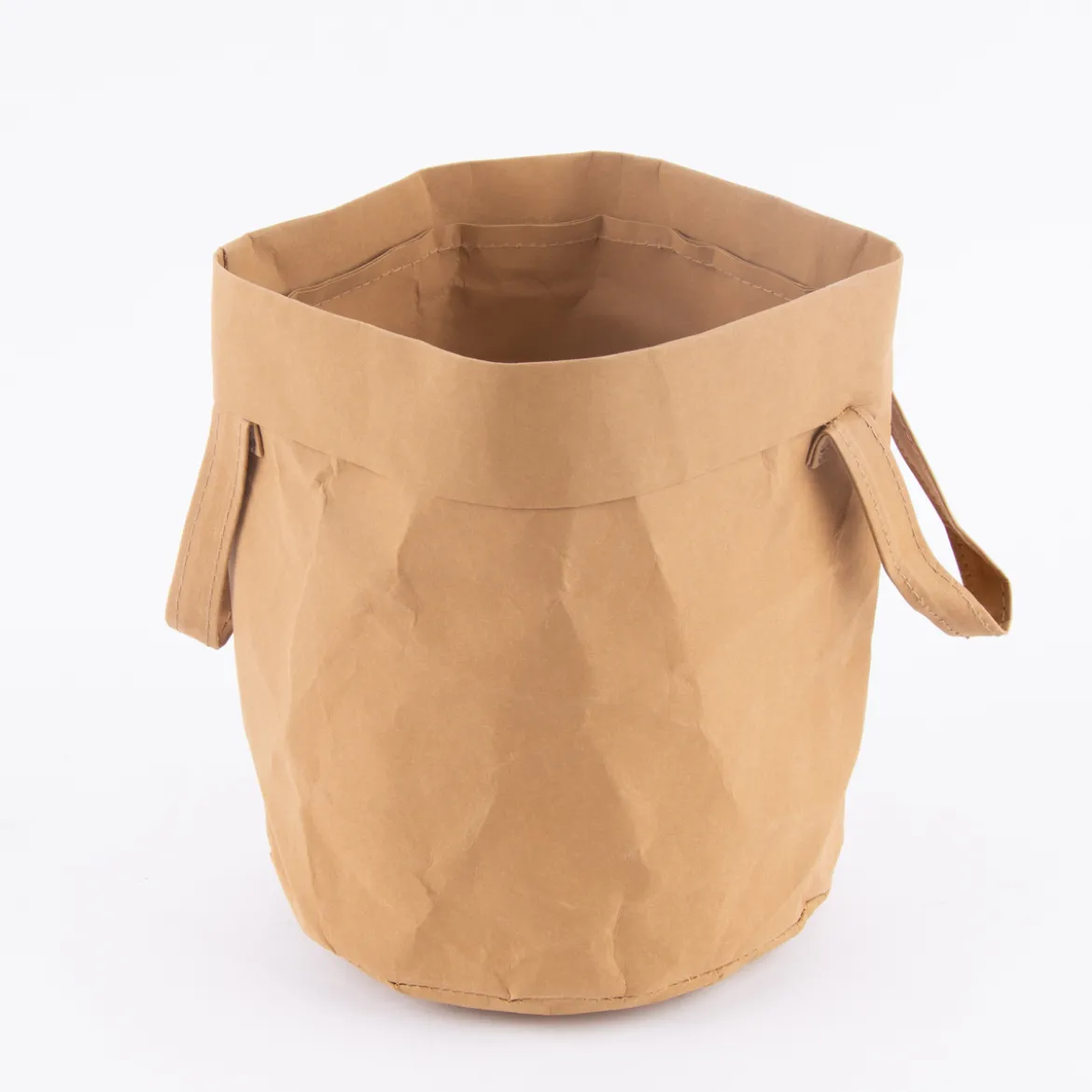 Creativ Company Aufbewahrungskorb mit Henkel rund Lederpapier hellbraun 19,5x20cm