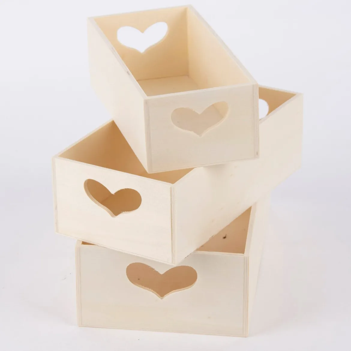Creativ Company Aufbewahrungsboxen rechteckig mit Herzausschnitt 3er Set verschieden groß 20,5x11,5cm
