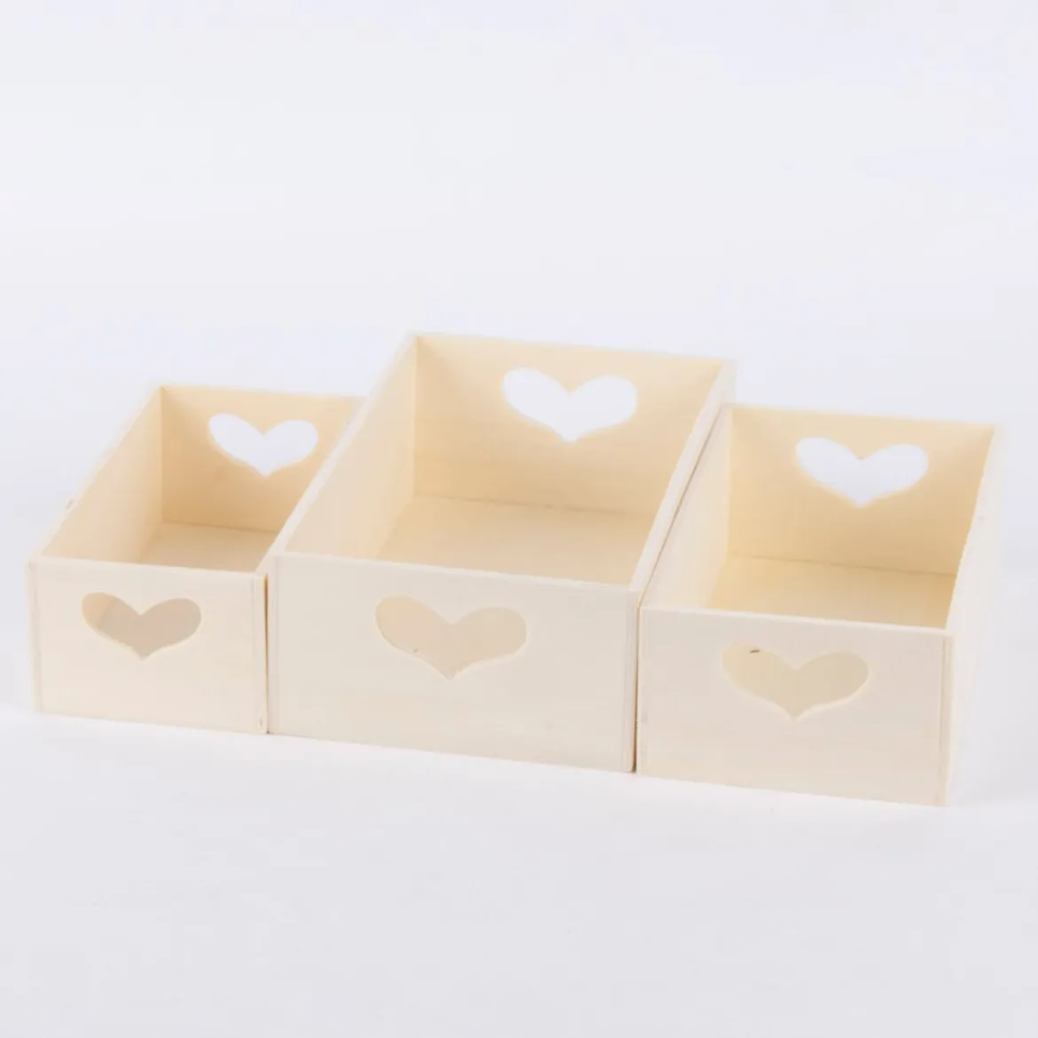 Creativ Company Aufbewahrungsboxen rechteckig mit Herzausschnitt 3er Set verschieden groß 20,5x11,5cm
