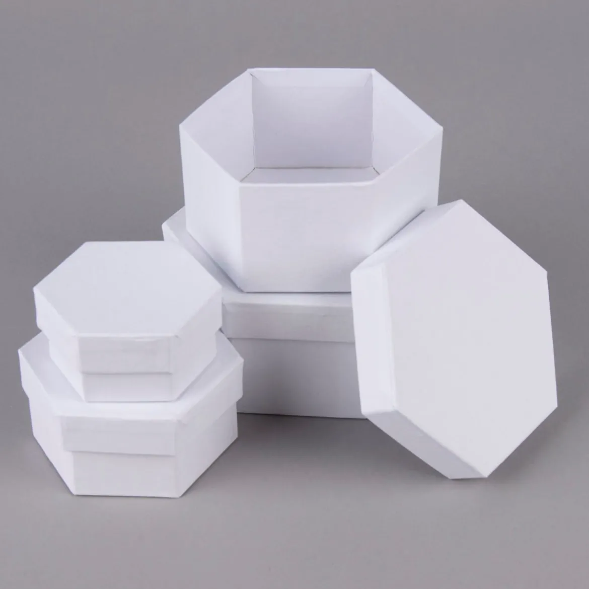Creativ Company Box mit Deckel sechseckig 4er Set verschieden groß 14x7cm