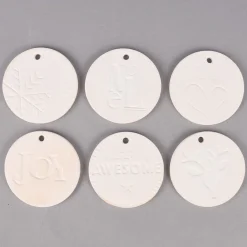 Creativ Company Dekohänger Medaillons 6er Set mit verschiedenen Motiven Terrakotta weiß 7x7cm