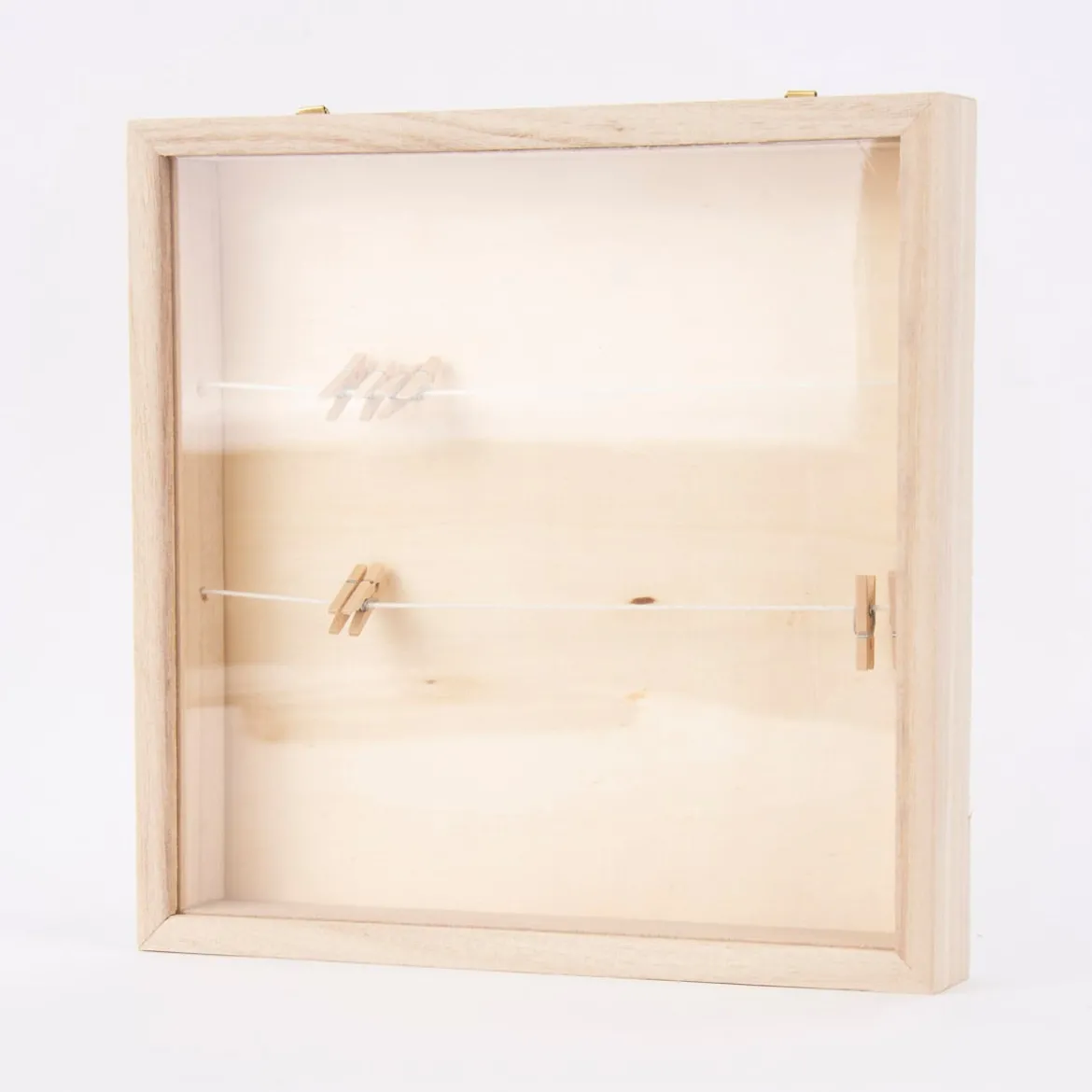 Creativ Company 3D Rahmen quadratisch mit Leine und Klammern blanko Holz 23x23cm