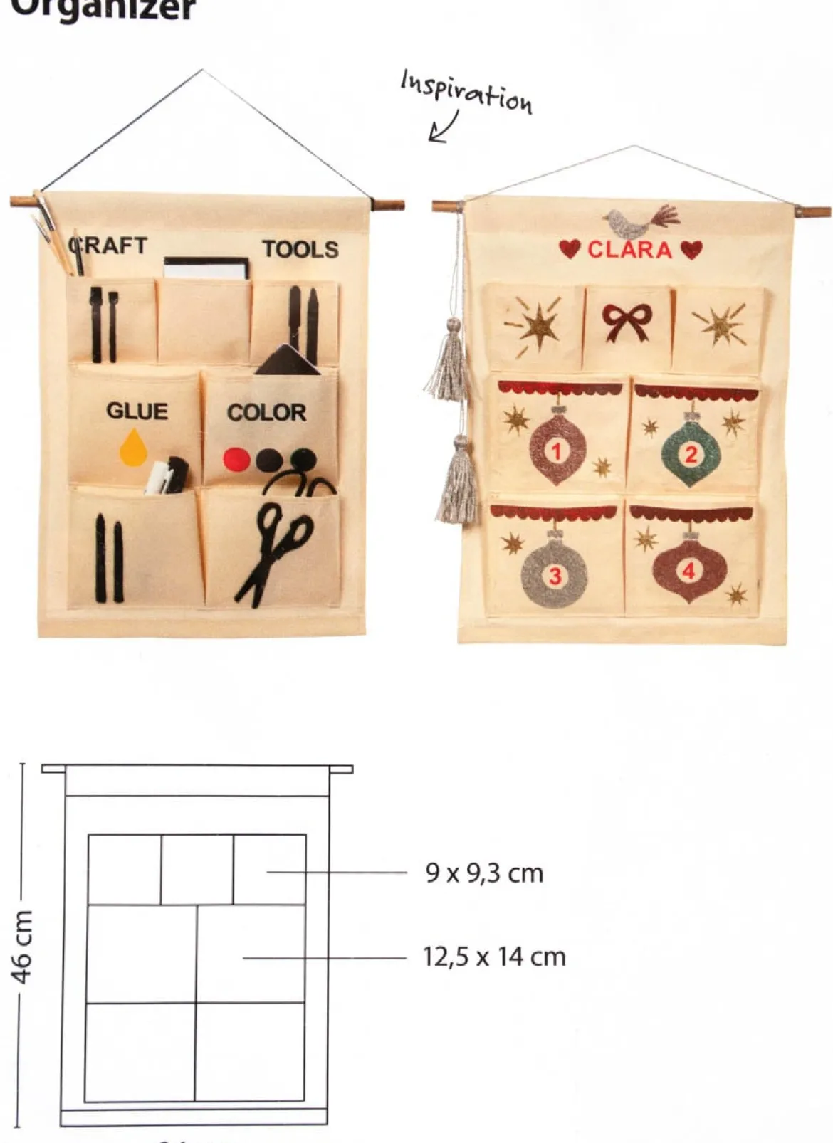Creativ Company Organizer zum Aufhängen mit 7 Taschen natur 34x46cm