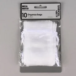 Creativ Company Organzabeutel mit Zugband 10er Pack weiß 6x10cm