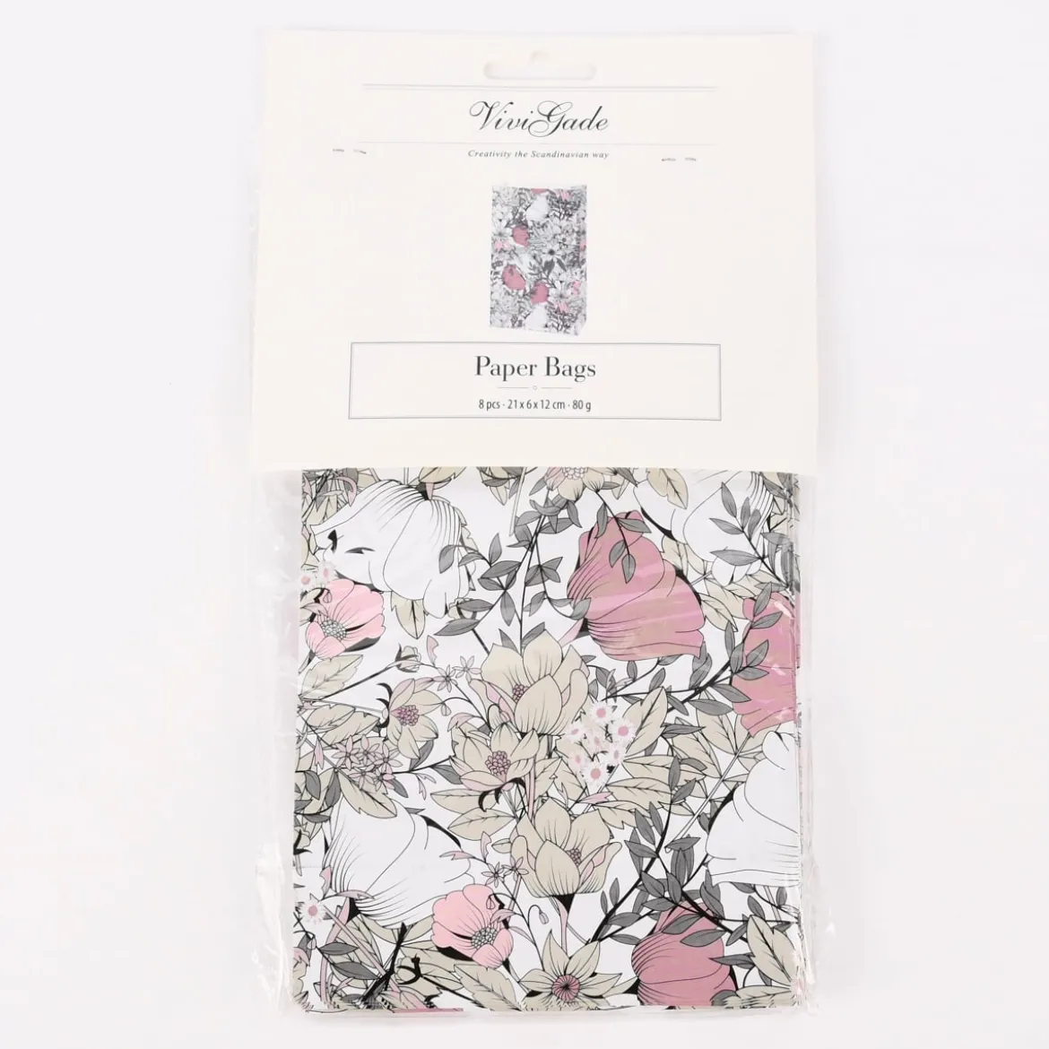 Creativ Company Papiertüte 8er Pack Blumen weiß beige rosa schwarz 12x21x6,3cm