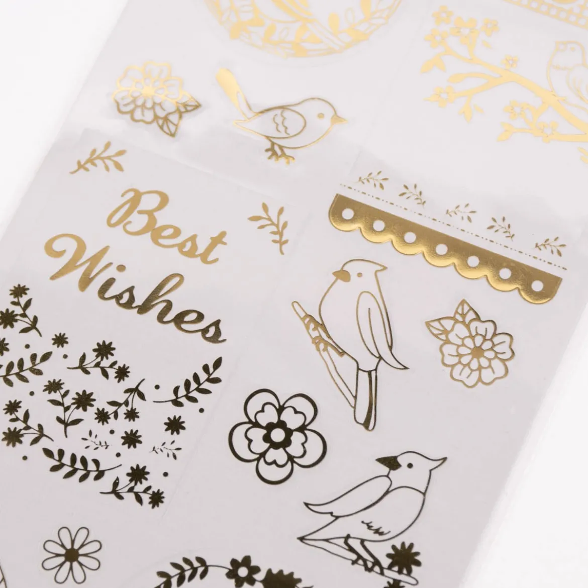 Creativ Company Sticker Vögel Blumen 1 Blatt goldfarbig 10x24cm