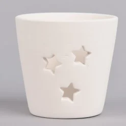 Creativ Company Teelichthalter mit ausgestanzten Sternen Terrakotta weiß 7x6,5cm