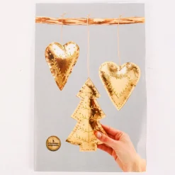 Creativ Company Weihnachtsbastelset für 3 Lederpapierhänger goldfarbig