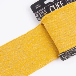Cuff Bündchen Fertigbündchen Glitzer ocker gelb silberfarbig 7x110cm