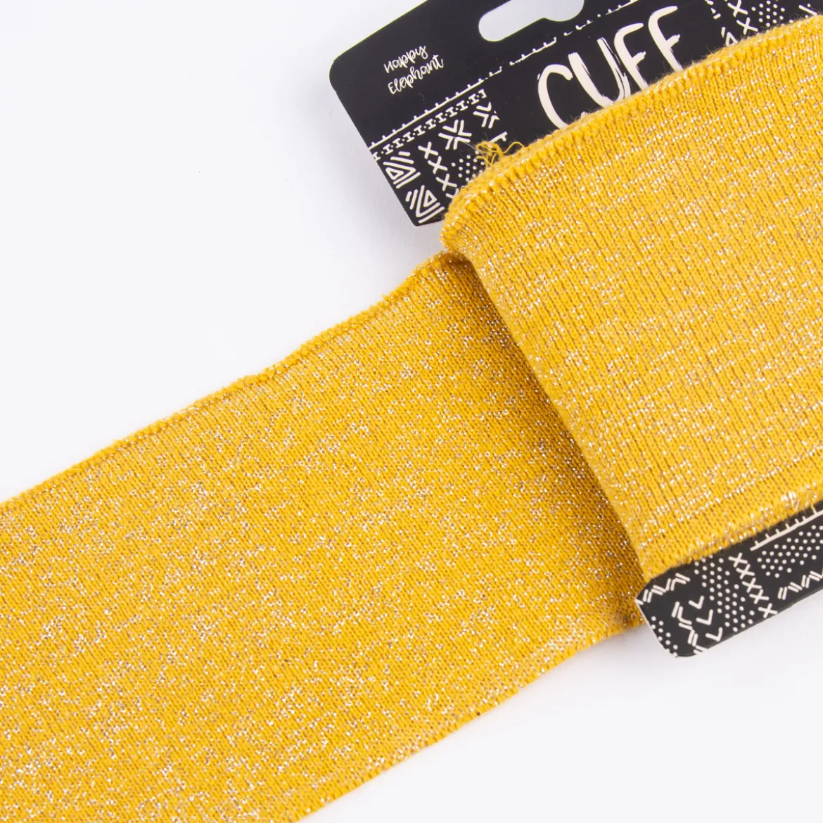 Cuff Bündchen Fertigbündchen Glitzer ocker gelb silberfarbig 7x110cm