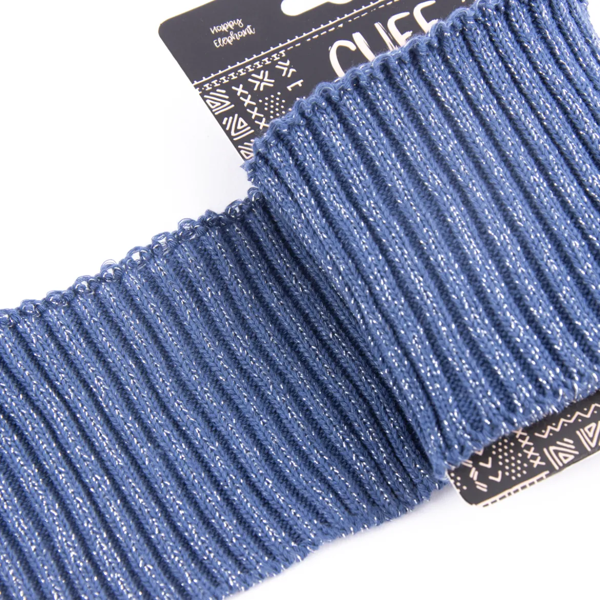 Cuff Bündchen Fertigbündchen Grobstrick Glitzer einfarbig jeansblau 7x110cm