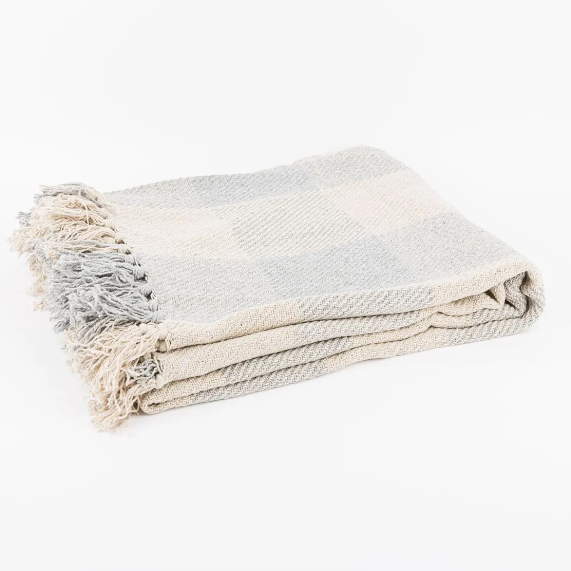Decke Black Gingham Karos Fransen grau beige von Sass & Belle 150x125cm