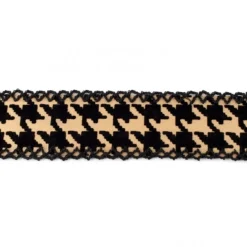 Dekoband Kunstleder Hahnentritt beflockt schwarz gold Breite: 3,5cm