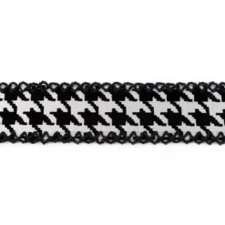 Dekoband Kunstleder Hahnentritt beflockt schwarz silber Breite: 3,5cm