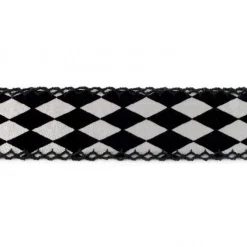 Dekoband Kunstleder Raute beflockt schwarz silber Breite: 3,5cm