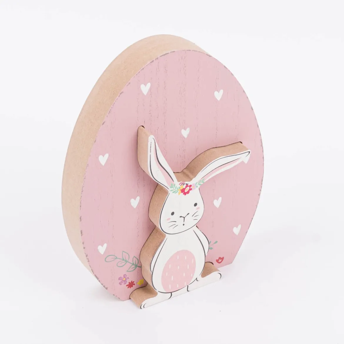 Dekofigur Ei mit Hasen Cut-Out aus MDF in rosa mint oder gelb 14x2,5x18cm