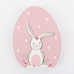 Dekofigur Ei mit Hasen Cut-Out aus MDF in rosa mint oder gelb 14x2,5x18cm
