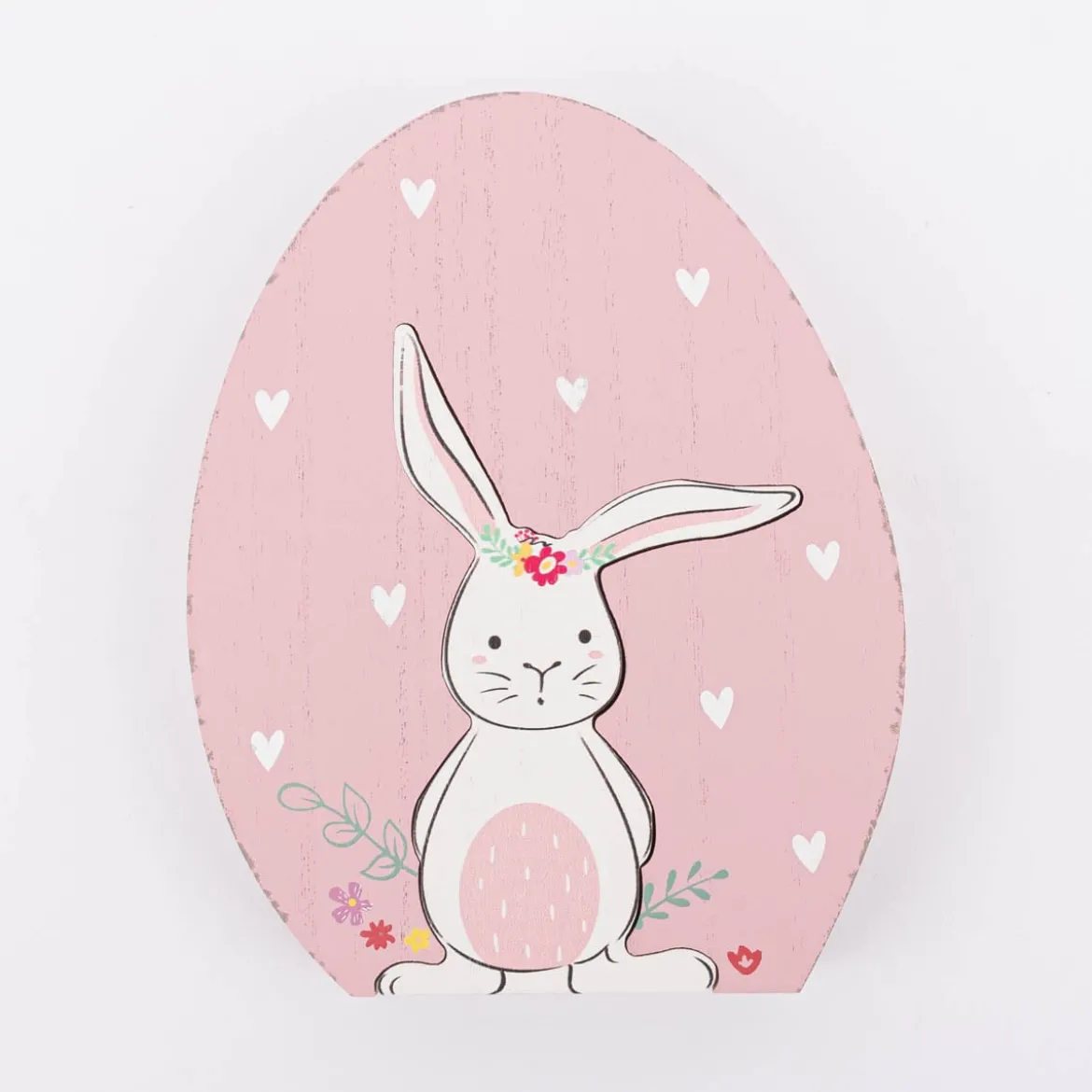 Dekofigur Ei mit Hasen Cut-Out aus MDF in rosa mint oder gelb 14x2,5x18cm