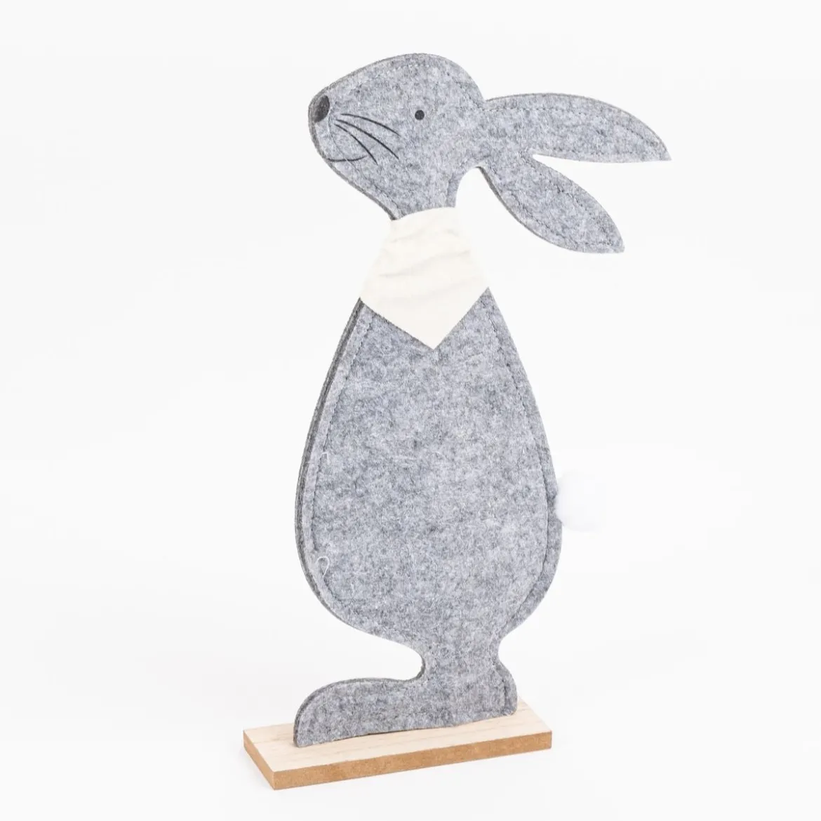 Dekofigur Hase aus Filz auf Holzfuß grau natur 17x5x33cm