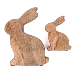 Dekofigur Hase aus Holz massiv natur 11x4x15,5cm
