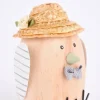 Deko Figur Vogel mit Strohhut Holz Metall natur grau weiß 7x11cm