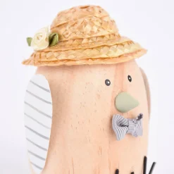 Deko Figur Vogel mit Strohhut Holz Metall natur grau weiß 7x11cm