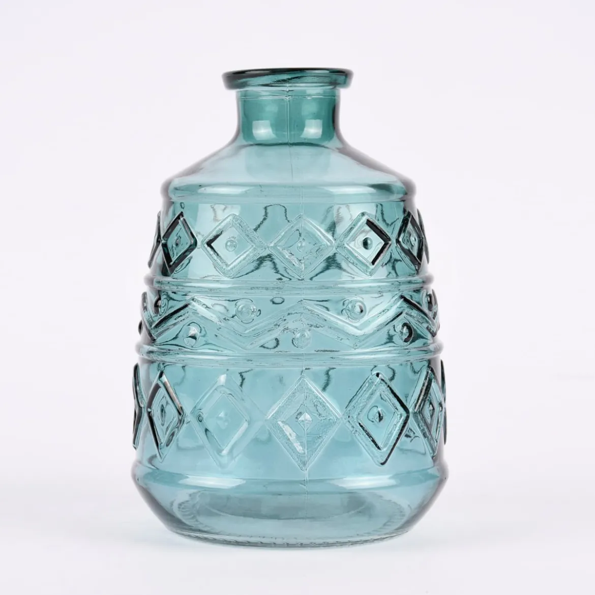 Dekoflasche mit Musterprägung geometrisch Glas verschiedene Farben 10,5x15cm
