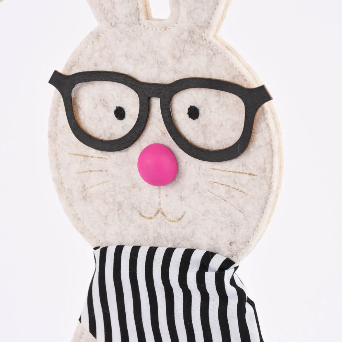 Deko Hase mit Brille und Halstuch Filz Holz natur schwarz weiß mit oder ohne Knickohr 23x58x5cm