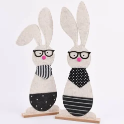 Deko Hase mit Brille und Halstuch Filz Holz natur schwarz weiß mit oder ohne Knickohr 23x58x5cm